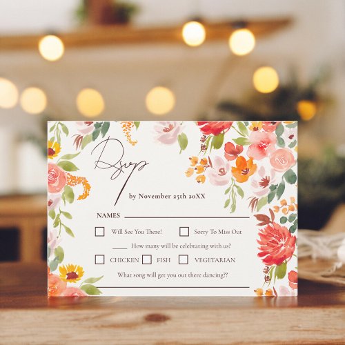 Boho fall rustic floral all in one wedding RSVP card