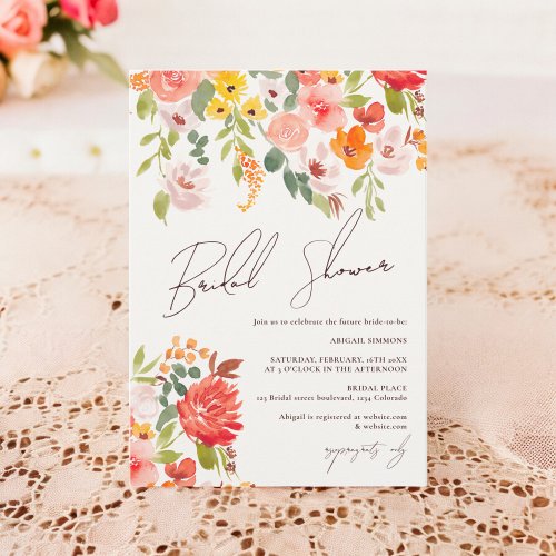 Boho fall rustic hand painted floral bridal shower invitation