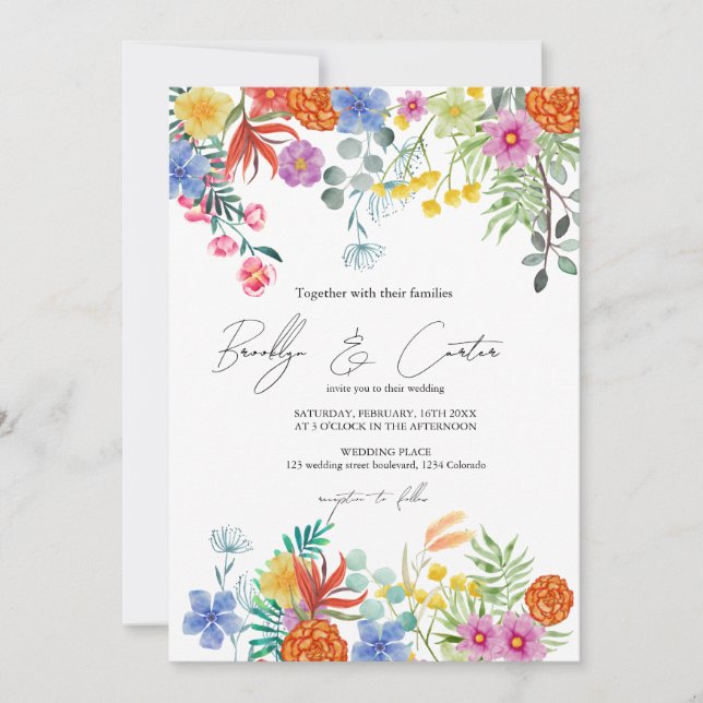 Boho fall rustic hand painted floral Invitation (Front)