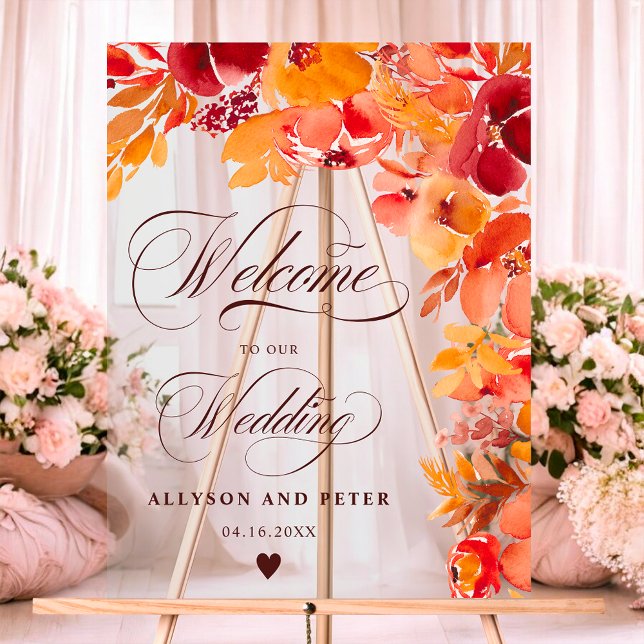 Boho Fall rustic painted floral wedding welcome Acrylic Sign (Boho Fall rustic painted floral wedding welcome Acrylic Sign)