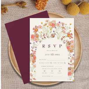 Boho Fall Rustic Wildflower Burgundy Wedding RSVP Card