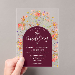 Boho Fall Rustic Wildflower Floral Arch Wedding Acrylic Invitations