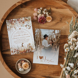 Boho Fall Rustic Wildflower Photo Bridal Shower Invitation