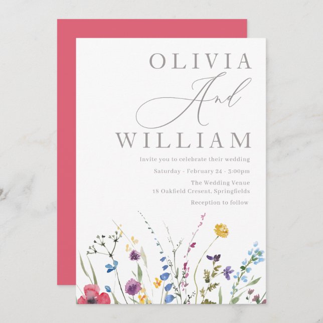 Boho Fall Summer Wildflower Wedding Invitation (Front/Back)
