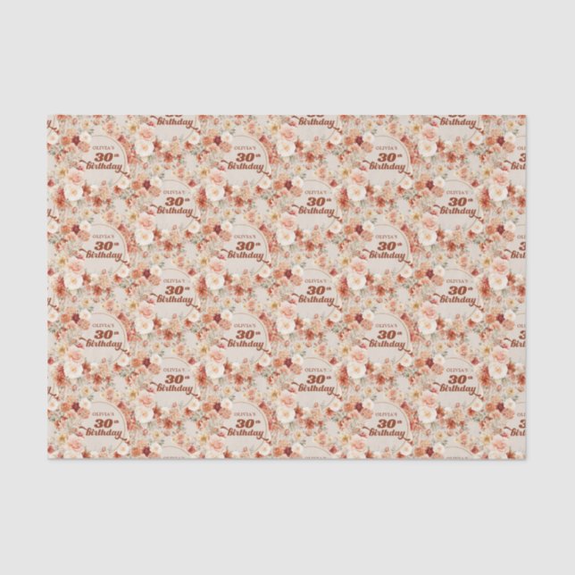 Boho fall terracotta blush burgundy 30th birthday  tissue paper (Front)