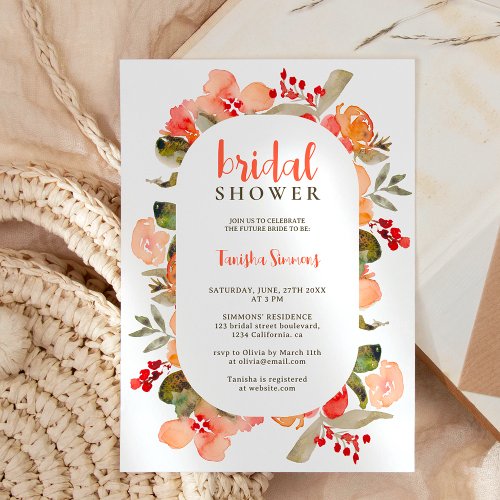 Boho fall terracotta floral script bridal shower invitation