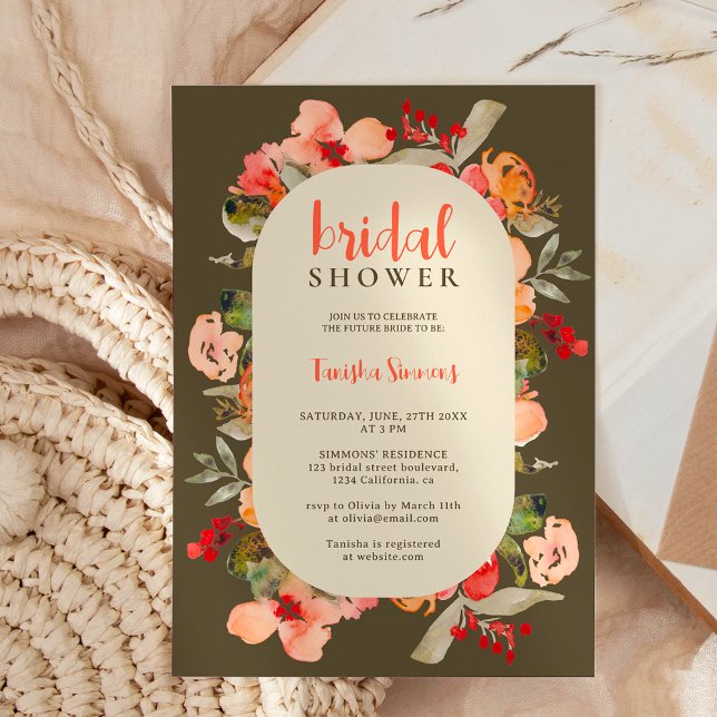 Boho fall terracotta floral script bridal shower invitation (Boho fall terracotta floral script bridal shower invitation)