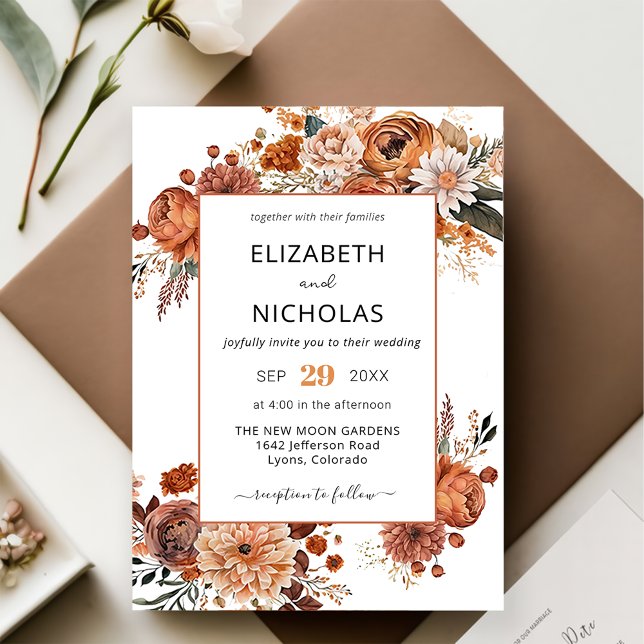 Boho Fall Terracotta Floral Wedding Invitation (Creator Uploaded)