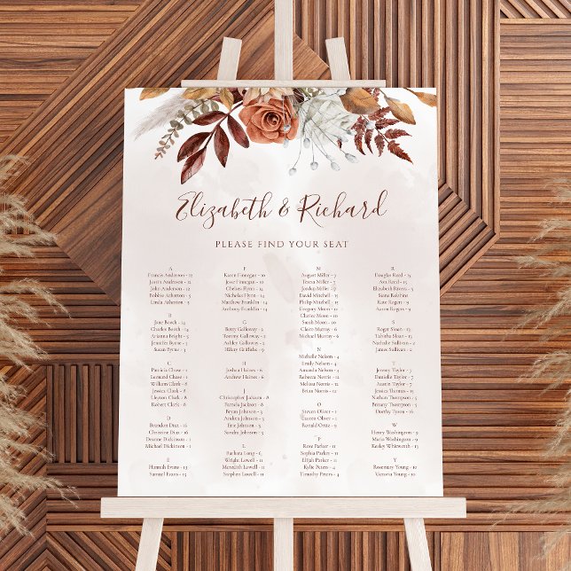 Boho Fall Terracotta Flowers Wedding Seating Chart (Creator Uploaded)