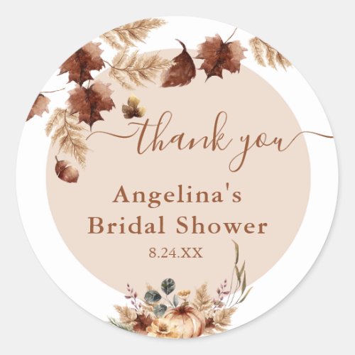 Boho Fall Thank You Bridal Shower Favor  Classic Round Sticker