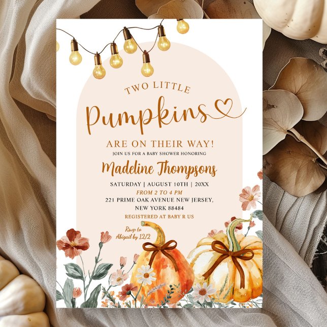 Boho Fall Two Little Pumpkins Joint Baby Shower Invitation (Creator Uploaded)