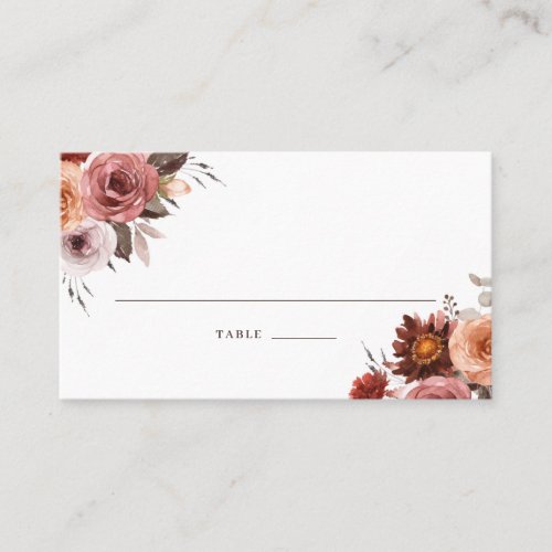 Boho Fall Watercolor Floral Bouquet Wedding  Place Place Card