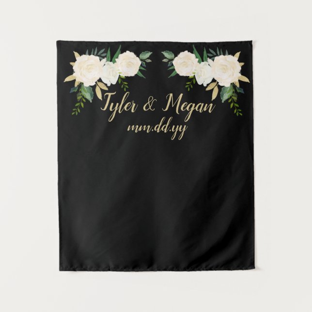 Boho Fall Wedding Backdrop Black & Gold Photo Prop (Front)