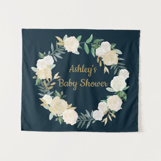 Boho Fall Wedding Backdrop Gold White Baby Shower (Front (Horizontal))