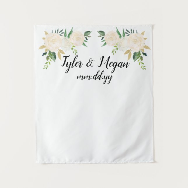 Boho Fall Wedding Backdrop, Gold White Wedding Dec (Front)