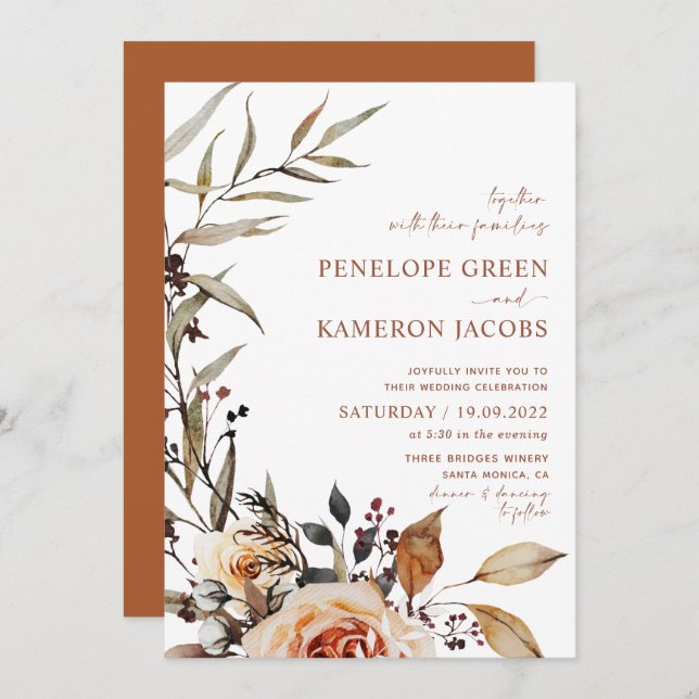 Boho Fall Wedding Invitation  (Front/Back)