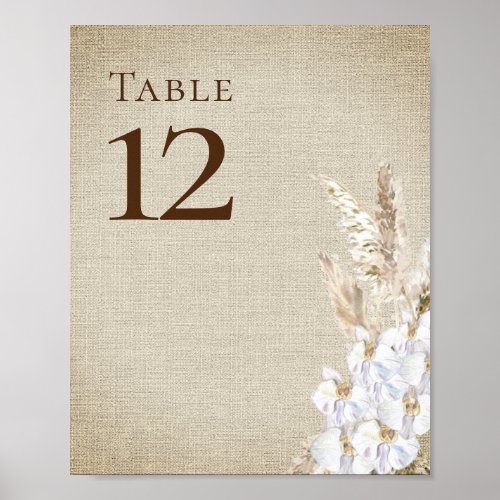 Boho Fall Wedding Pampas Grass Simple Table Number Poster