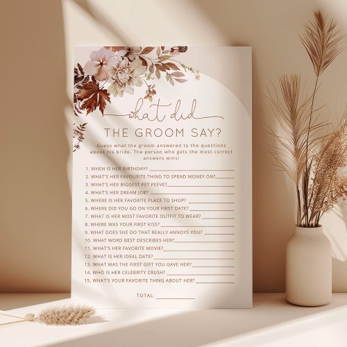 Boho fall What did the groom say bridal game