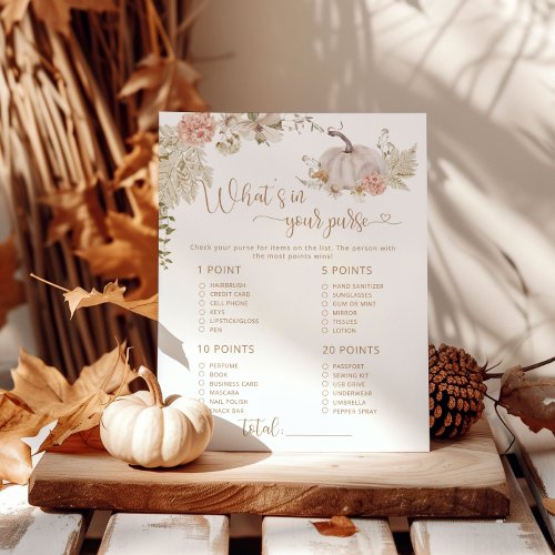 Boho fall Whats in your purse baby shower game