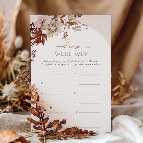 Boho fall Where were we bridal shower game