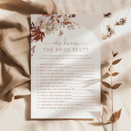 Boho fall Who knows the bride best game