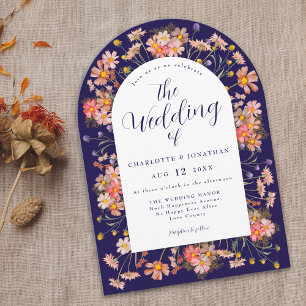 Boho Fall Wildflower Arch Burnt Orange Wedding Invitation