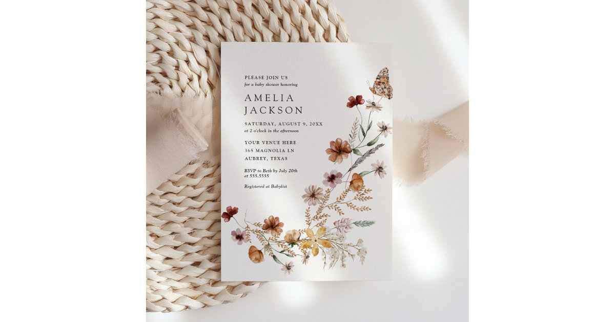 Boho Wildflower Baby Shower Invitation