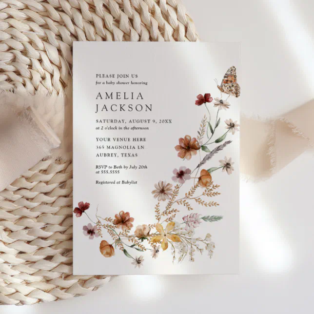 Boho Fall Wildflower Baby Shower Invitation | Zazzle