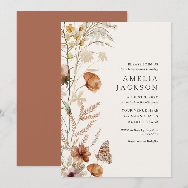 Boho Fall Wildflower Baby Shower Invitation (Front/Back)