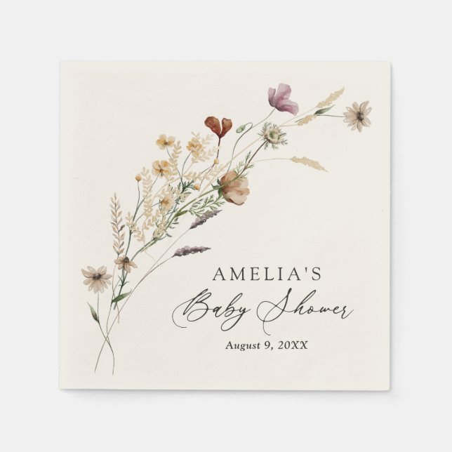 Boho Fall Wildflower Baby Shower Napkins (Front)