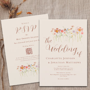 Boho Fall Wildflower Beige Terracotta QR Code Invitation