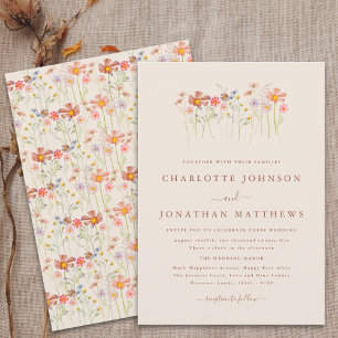 Boho Fall Wildflower Beige Terracotta Wedding Invitation