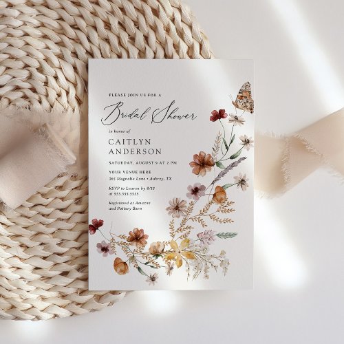Boho Fall Wildflower Bridal Shower Invitation