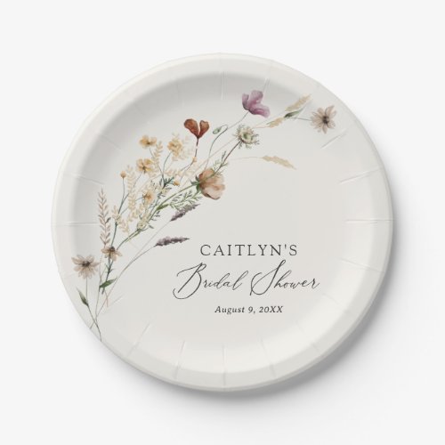 Boho Fall Wildflower Bridal Shower Paper Plates