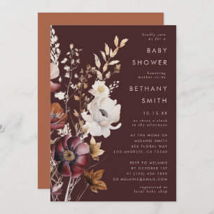 Boho Fall Wildflower Brown Baby Shower Invitation