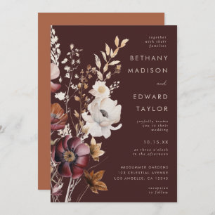 Boho Fall Wildflower Brown Wedding Invitation