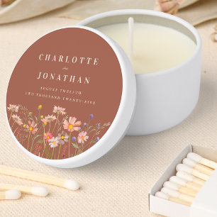 Boho Fall Wildflower Burnt Orange Wedding Mini Candle Favors