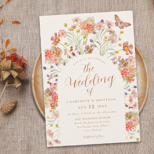 Boho Fall Wildflower Butterfly Floral Wedding Invitation
