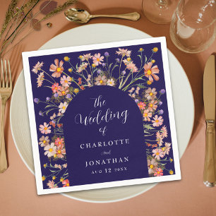 Boho Fall Wildflower Floral Arch Navy Blue Wedding Napkins