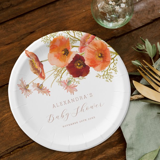 Boho Fall Wildflower Floral Baby Shower Custom Paper Plates (Baby in bloom boho fall floral Baby shower personalized party paper plate Watercolor wildflowers )