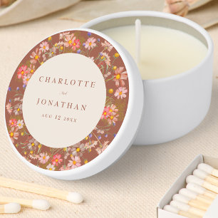 Boho Fall Wildflower Floral Beige Wedding Mini Candle Favors