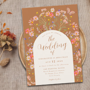 Boho Fall Wildflower Floral Butterfly Wedding Invitation