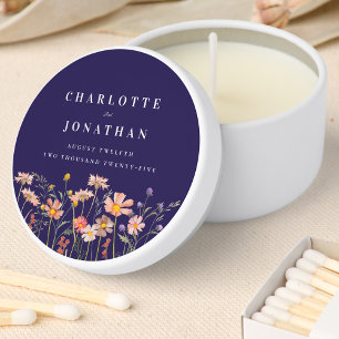 Boho Fall Wildflower Floral Navy Blue Wedding Mini Candle Favors