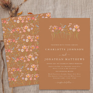 Boho Fall Wildflower Meadow Brown Orange Wedding Invitation