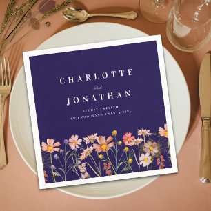 Boho Fall Wildflower Meadow Navy Blue Wedding Napkins