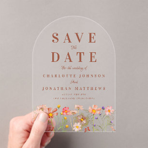 Boho Fall Wildflower Meadow Wedding Save the Date Acrylic Invitations