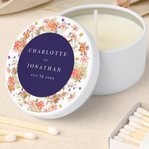 Boho Fall Wildflower Navy Blue White Wedding Mini Candle Favors