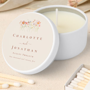 Boho Fall Wildflower Tan Beige Terracotta Wedding Mini Candle Favors