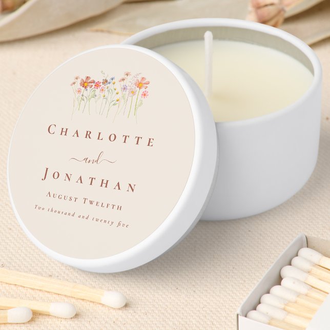Boho Fall Wildflower Tan Beige Terracotta Wedding Mini Candle Favors (Boho fall Wildflower floral tan beige terracotta Wedding favor tag watercolor meadow flowers )