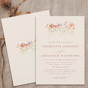 Boho Fall Wildflower Terracotta Beige Wedding Invitation